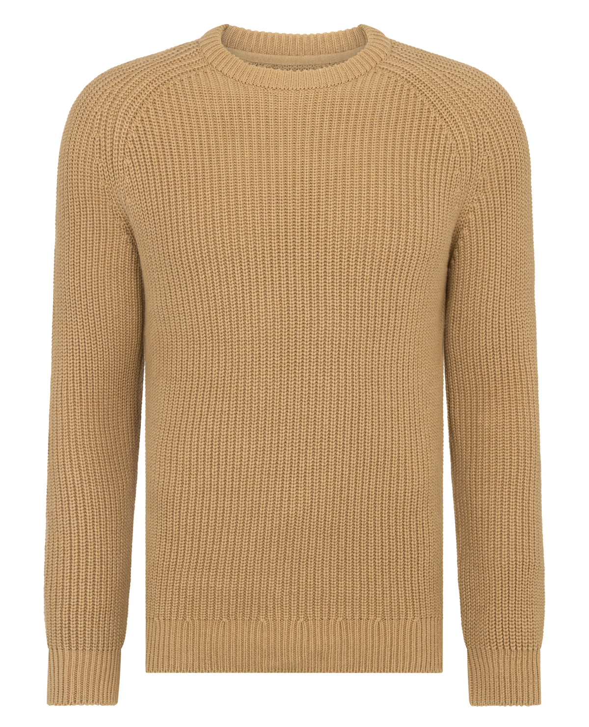 Man wearing a sand Tapered Fit Chunky Knit Sweater