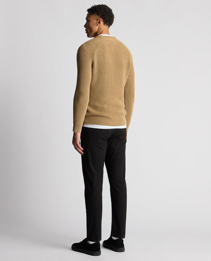 Man wearing a sand Tapered Fit Chunky Knit Sweater