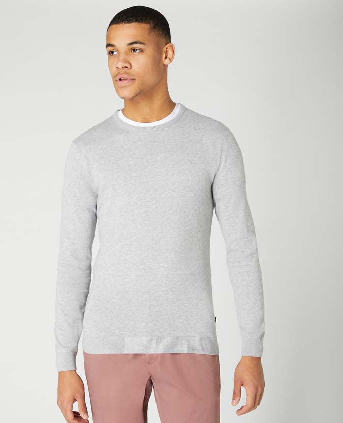 Man wearing a grey Cotton Crew Neck Sweater
