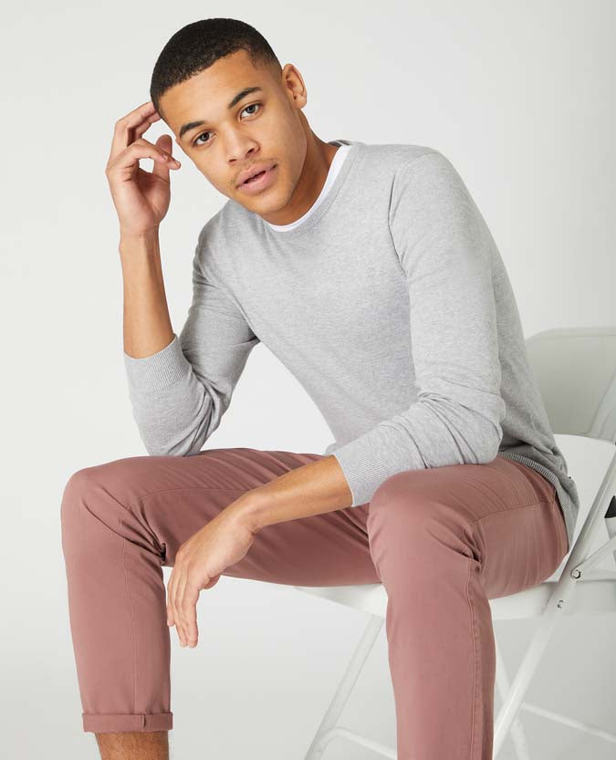 Man wearing a grey Cotton Crew Neck Sweater