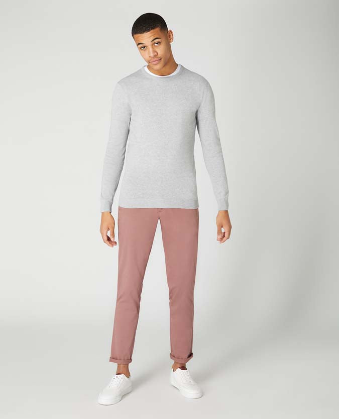 Man wearing a grey Cotton Crew Neck Sweater