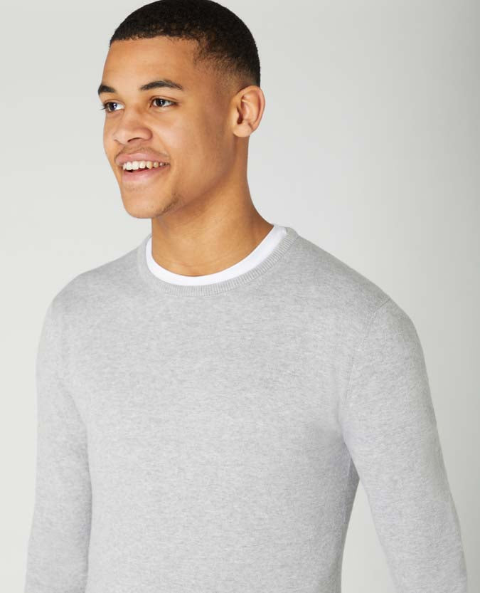 Man wearing a grey Cotton Crew Neck Sweater