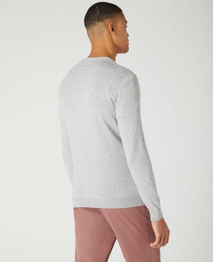 Man wearing a grey Cotton Crew Neck Sweater