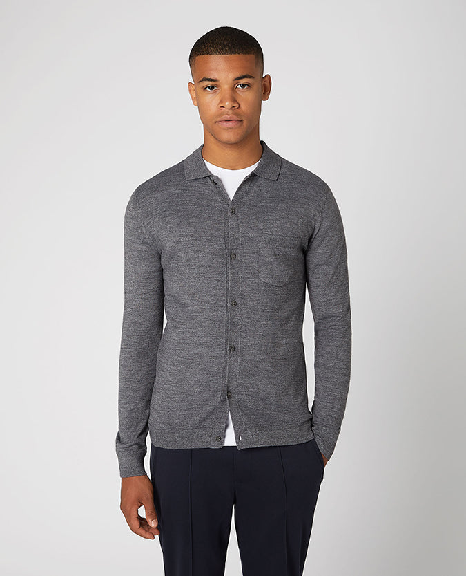 Slim Fit Merino Wool-Blend Knitted Shirt