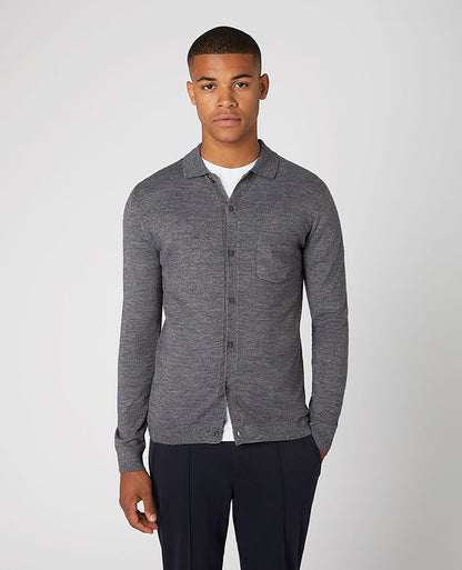 Slim Fit Merino Wool-Blend Knitted Shirt