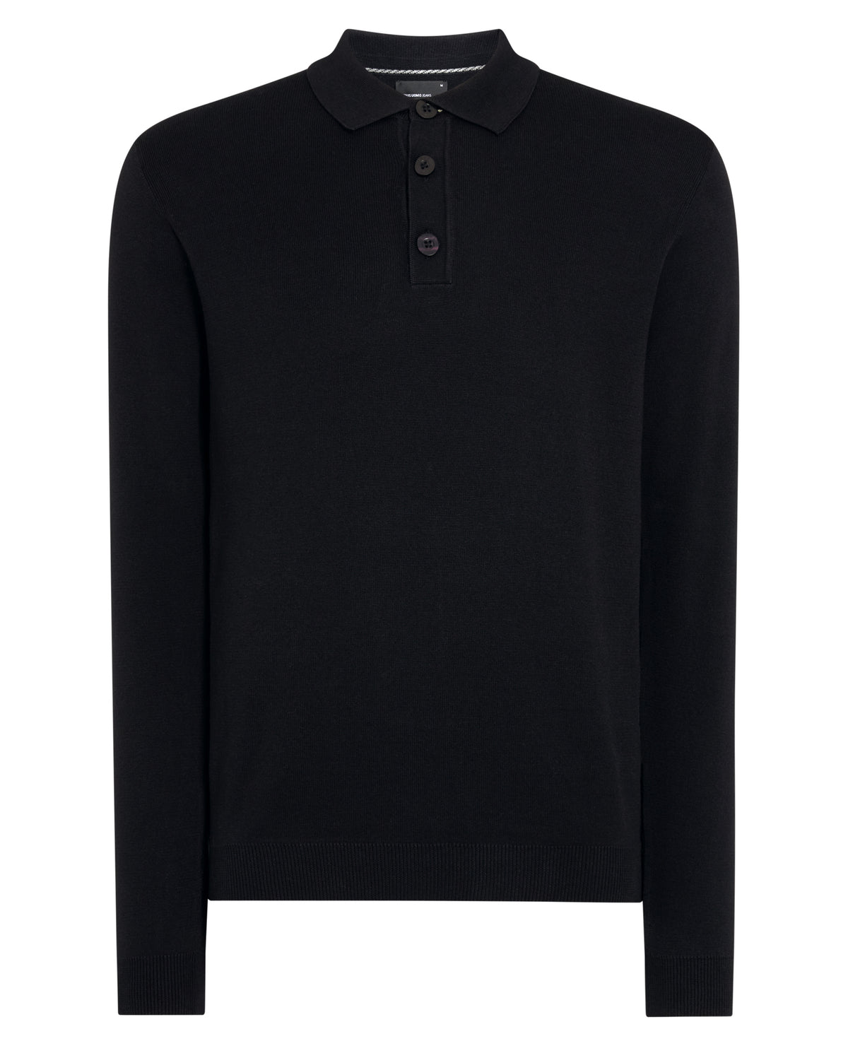 Man wearing a black Long Sleeve Cotton Knit Polo
