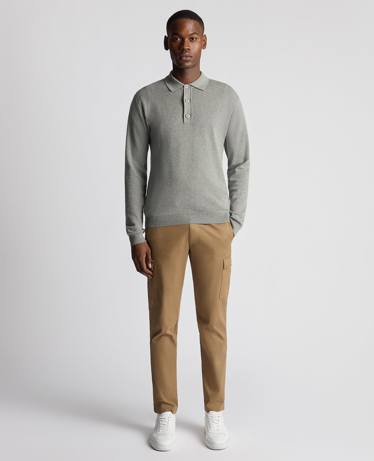 Man wearing a grey Relaxed Fit Cotton Knitted Polo