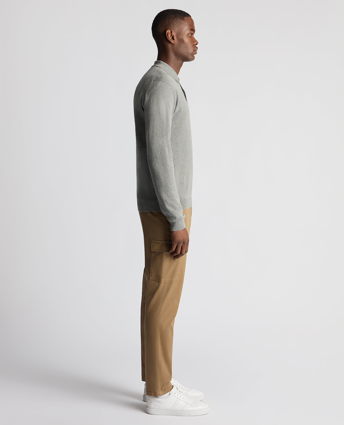 Man wearing a grey Relaxed Fit Cotton Knitted Polo