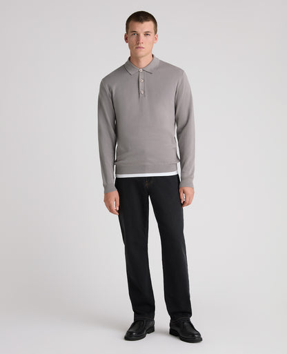 Grey Button Up Cotton Knit Polo