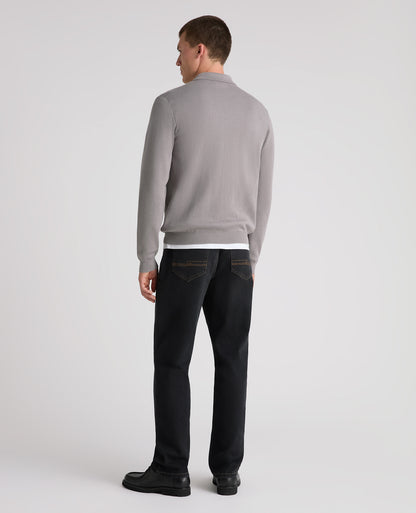 Grey Button Up Cotton Knit Polo