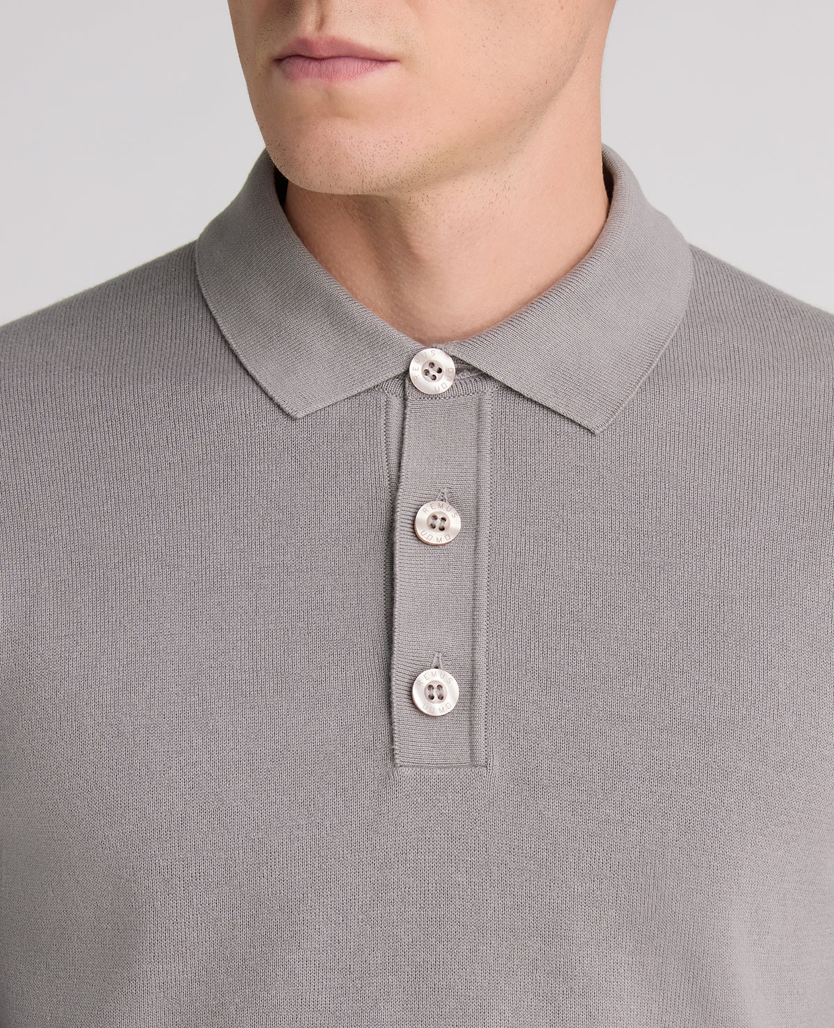 Grey Button Up Cotton Knit Polo
