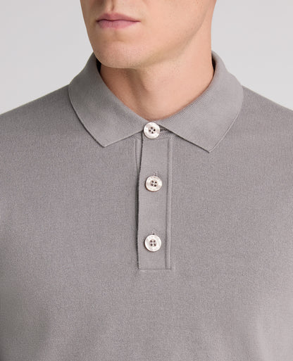 Grey Button Up Cotton Knit Polo