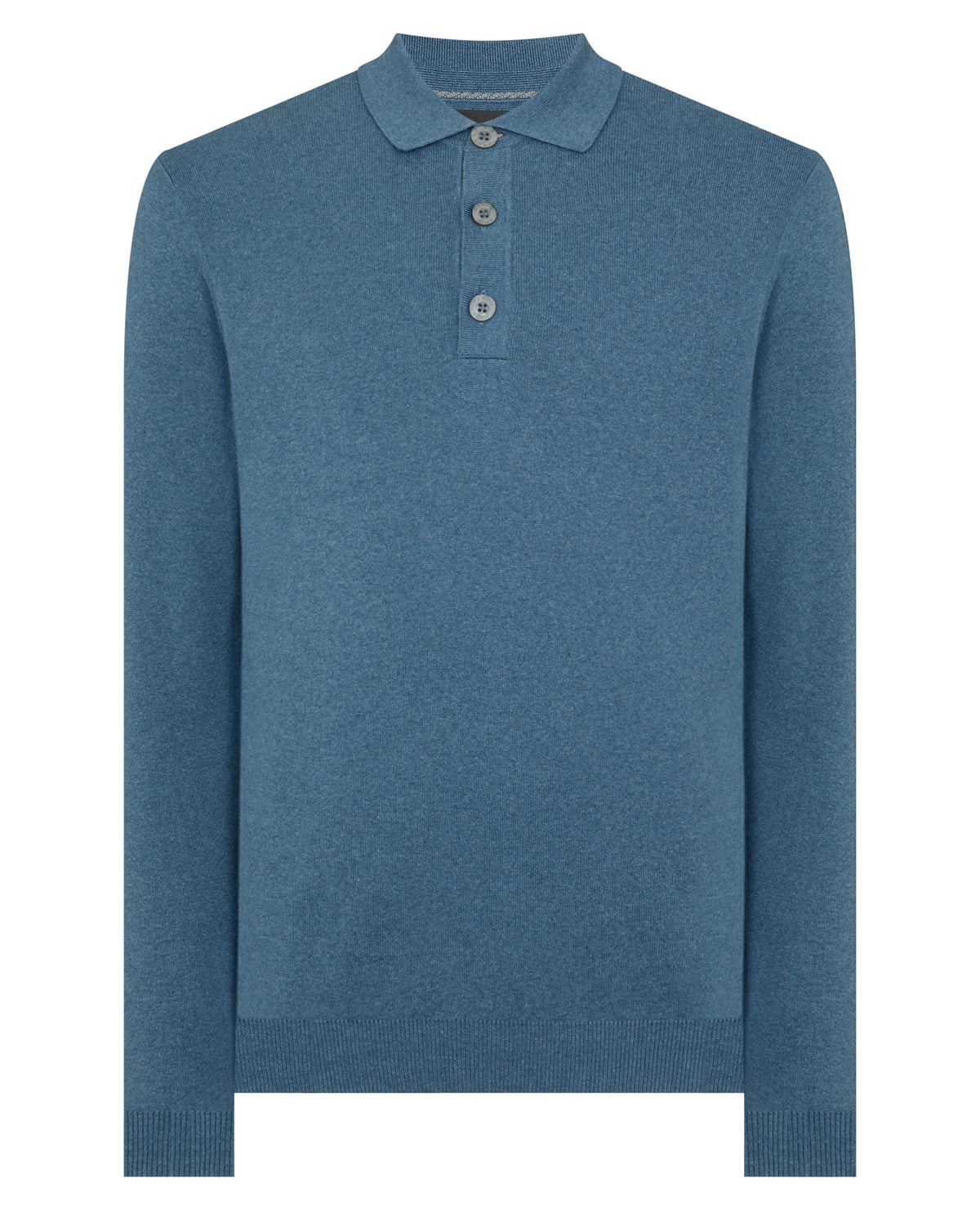 Man wearing a blue Long Sleeve Cotton Knit Polo