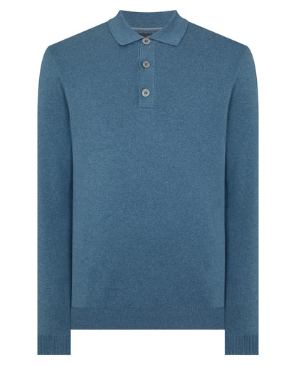 Man wearing a blue Long Sleeve Cotton Knit Polo
