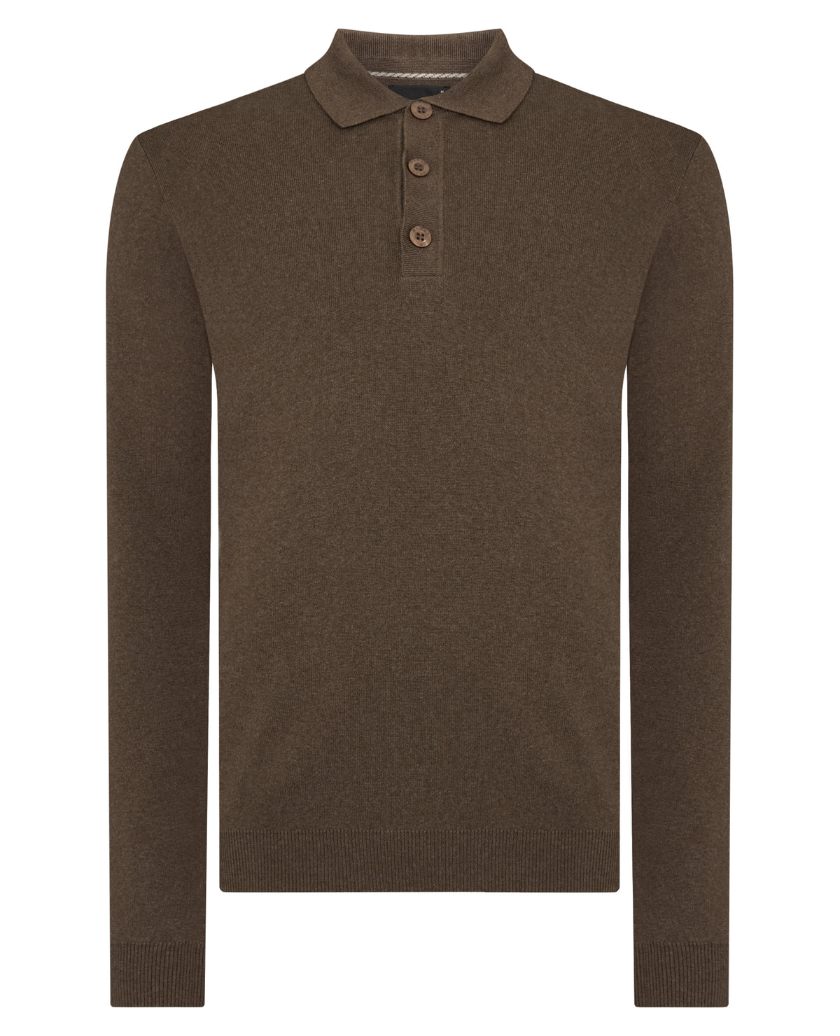 Man wearing a brown Long Sleeve Cotton Knit Polo