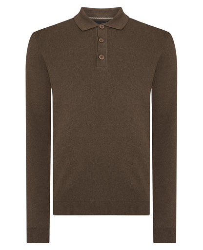 Man wearing a brown Long Sleeve Cotton Knit Polo