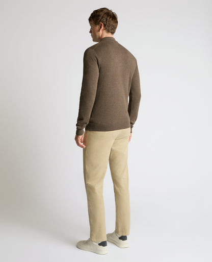 Man wearing a brown Long Sleeve Cotton Knit Polo