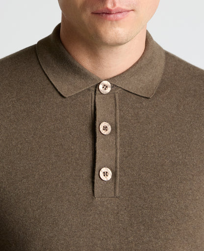 Man wearing a brown Long Sleeve Cotton Knit Polo
