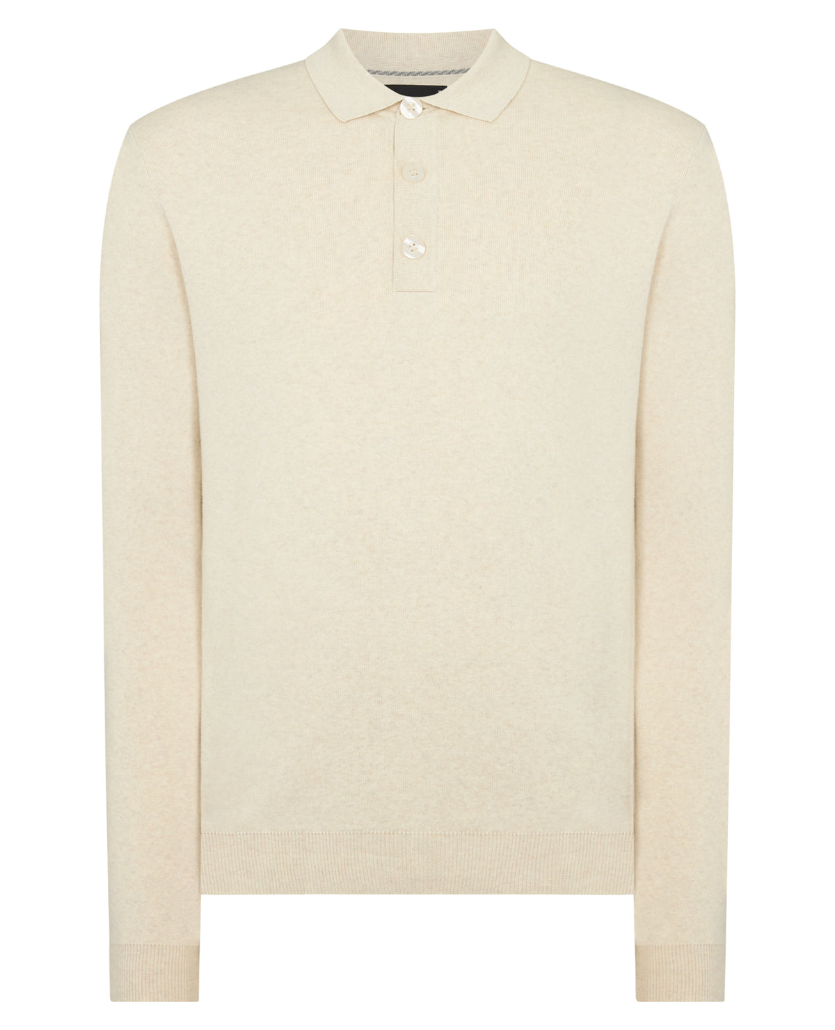 Man wearing a sand Long Sleeve Cotton Knit Polo
