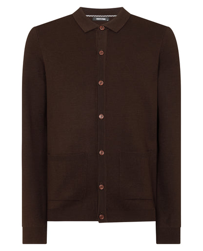 Man wearing a brown Tapered Fit Fit Long Sleeve Cardigan