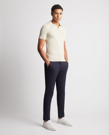 Man wearing a sand Knitted Short-Sleeve Polo