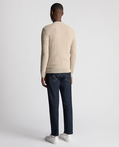 Man wearing a sand Tapered Fit Cotton Crew Neck Sweater