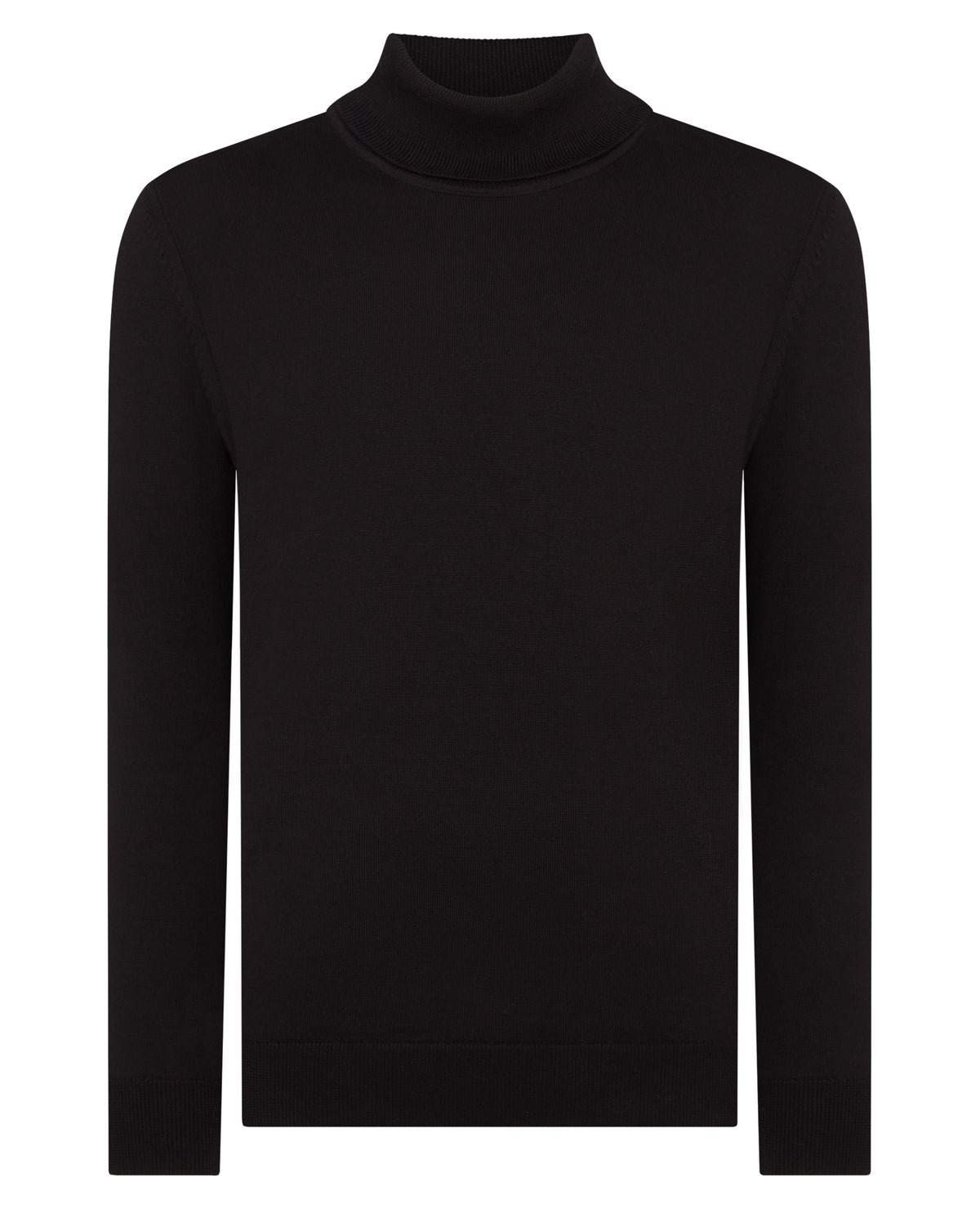 Man wearing a black Tapered Fit Roll Neck Sweater