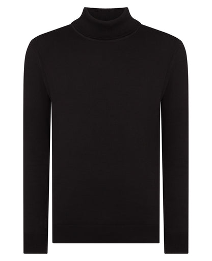 Man wearing a black Tapered Fit Roll Neck Sweater