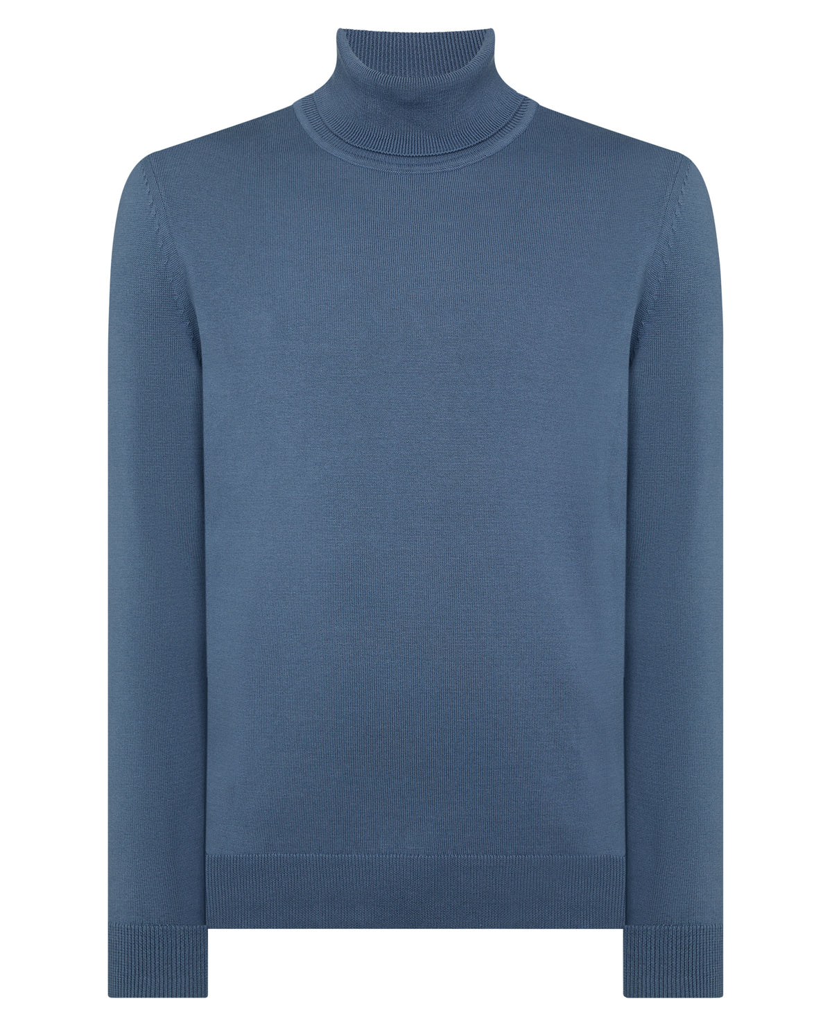 Man wearing a blue Roll Neck Cotton Sweater