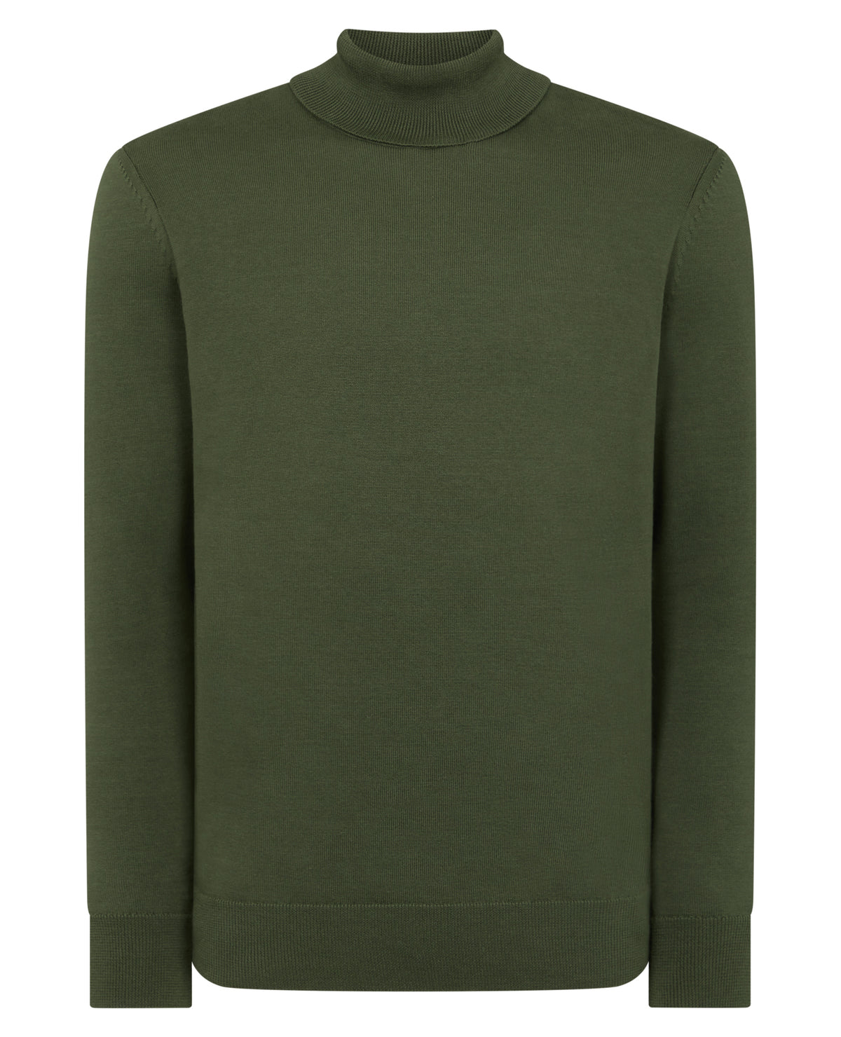 Man wearing a green Tapered Fit Roll Neck Sweater