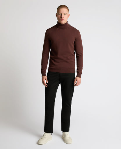 Man wearing a brown Roll Neck Cotton Sweater
