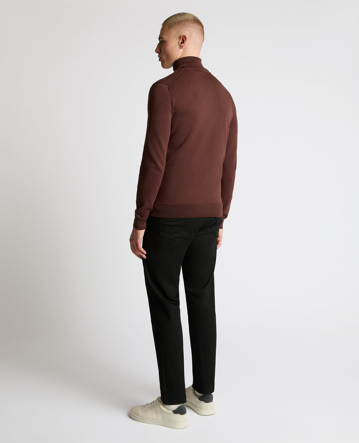 Man wearing a brown Roll Neck Cotton Sweater