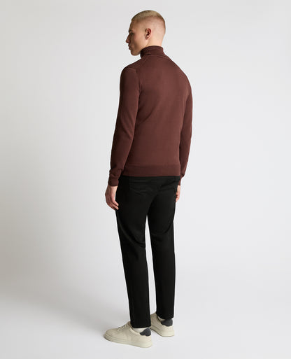 Man wearing a brown Roll Neck Cotton Sweater