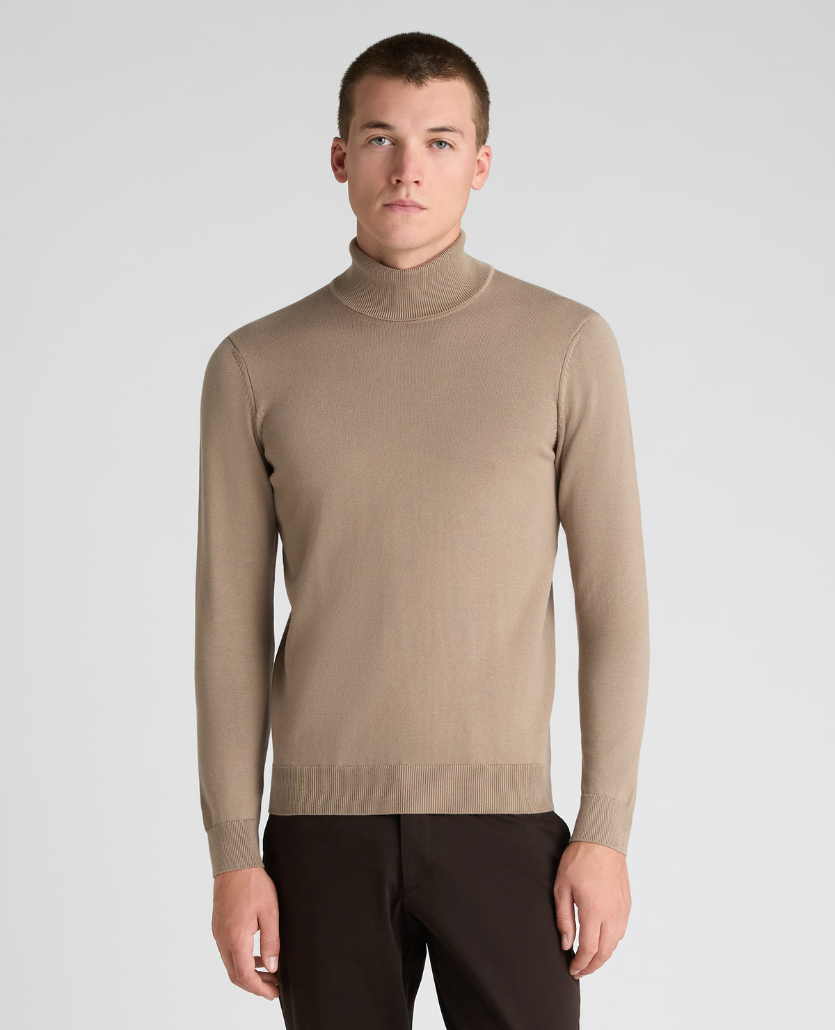Stone Roll Neck Ribbed Cotton Jumper