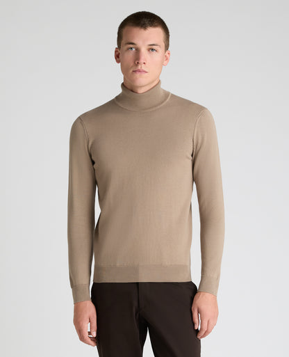 Stone Roll Neck Ribbed Cotton Jumper