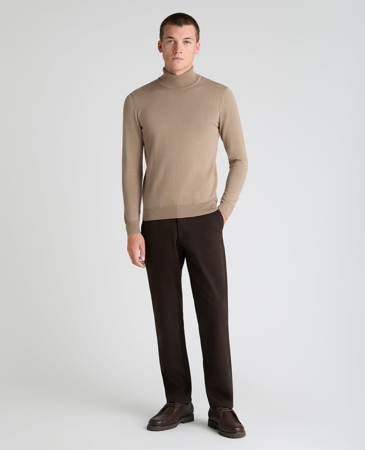 Stone Roll Neck Ribbed Cotton Jumper