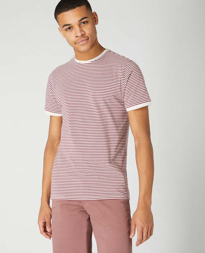 Tapered Fit Striped Cotton T-Shirt