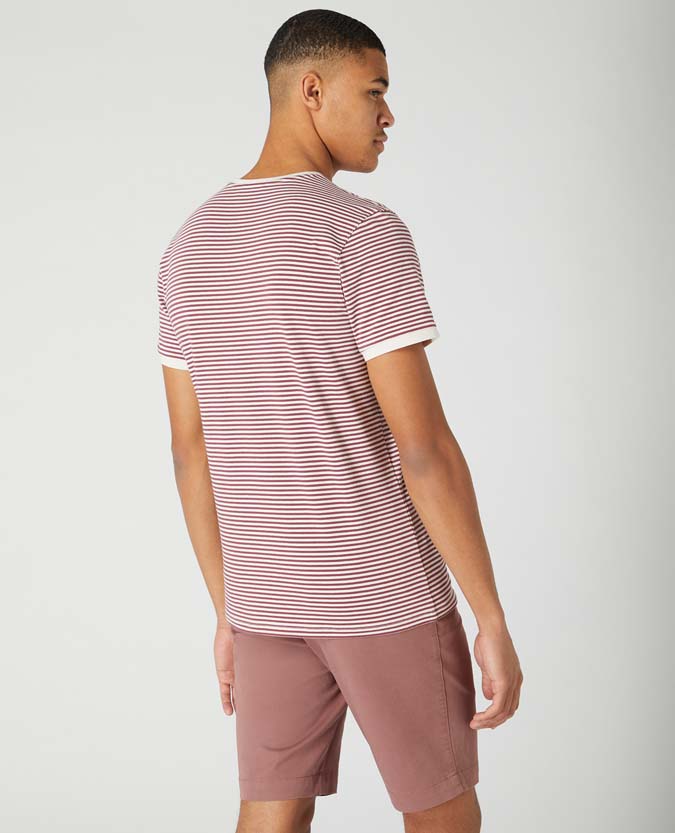 Tapered Fit Striped Cotton T-Shirt