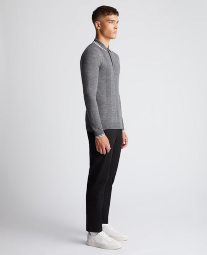 Man wearing a grey Slim Fit Merino Wool Knitted Polo