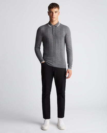Man wearing a grey Slim Fit Merino Wool Knitted Polo