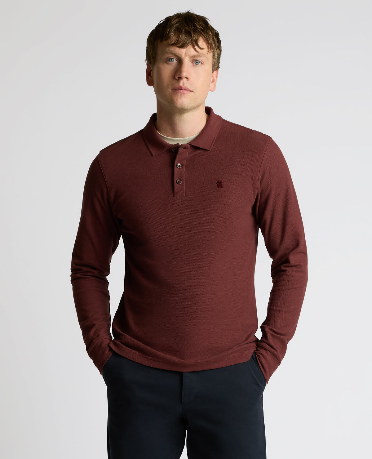Man wearing a orange Long-Sleeve Cotton Polo