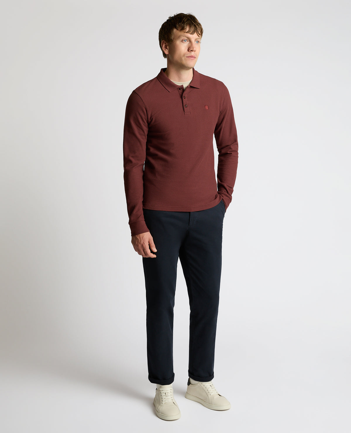 Man wearing a orange Long-Sleeve Cotton Polo