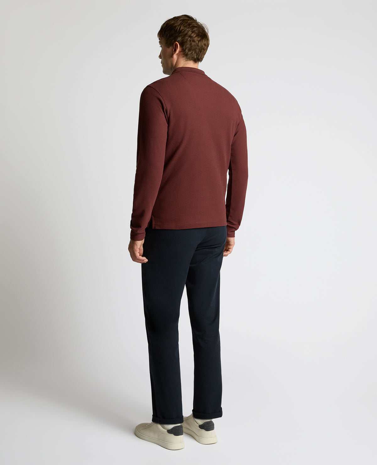 Man wearing a orange Long-Sleeve Cotton Polo