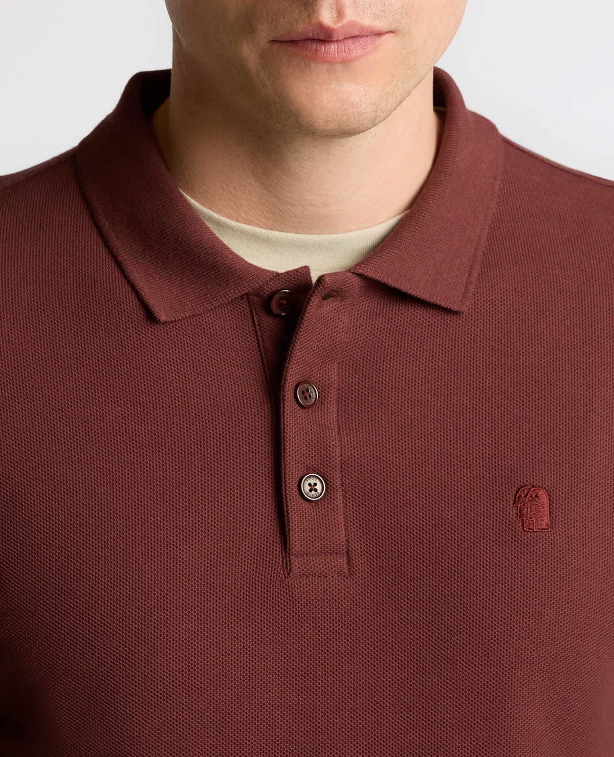 Man wearing a orange Long-Sleeve Cotton Polo