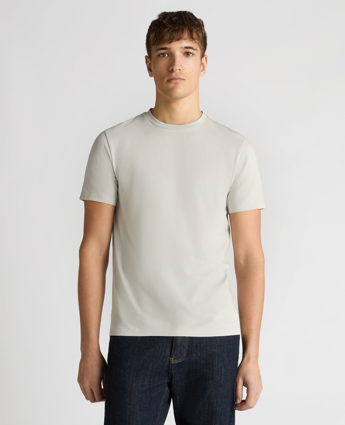 Man wearing a grey Relaxed Fit Crew Neck Tencel T-Shirt