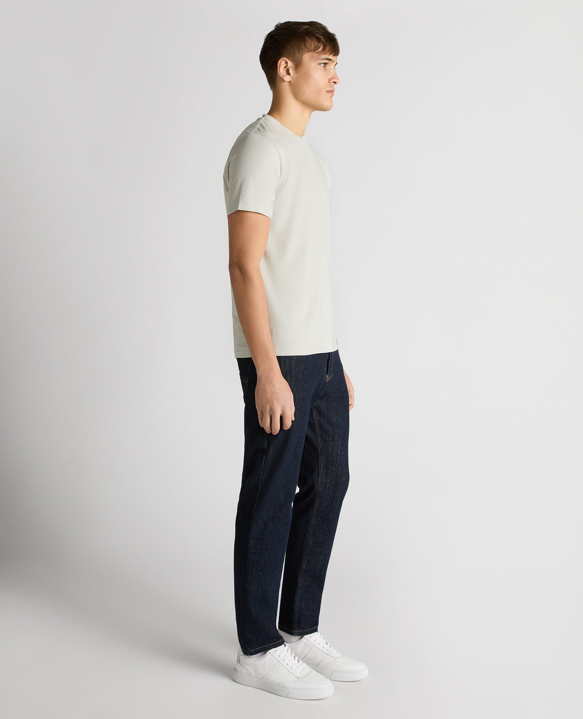 Man wearing a grey Relaxed Fit Crew Neck Tencel T-Shirt