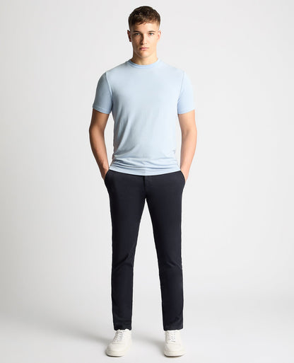 Man wearing a blue Relaxed Fit Crew Neck Tencel T-Shirt