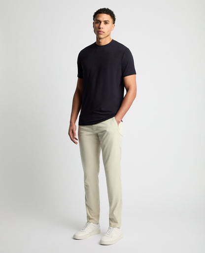 Man wearing a navy Relaxed Fit Crew Neck Tencel T-Shirt