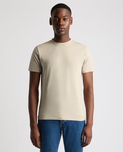Man wearing a sand Relaxed Fit Crew Neck Tencel T-Shirt