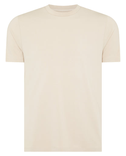 Man wearing a sand Relaxed Fit Crew Neck Tencel T-Shirt
